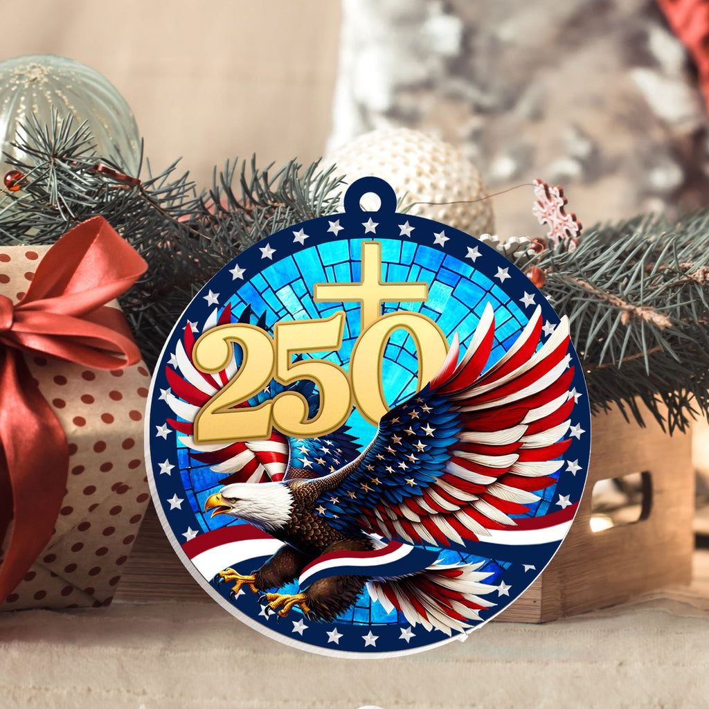 America 250th Anniversary Ornament | Patriotic Bald Eagle Christmas Ornament