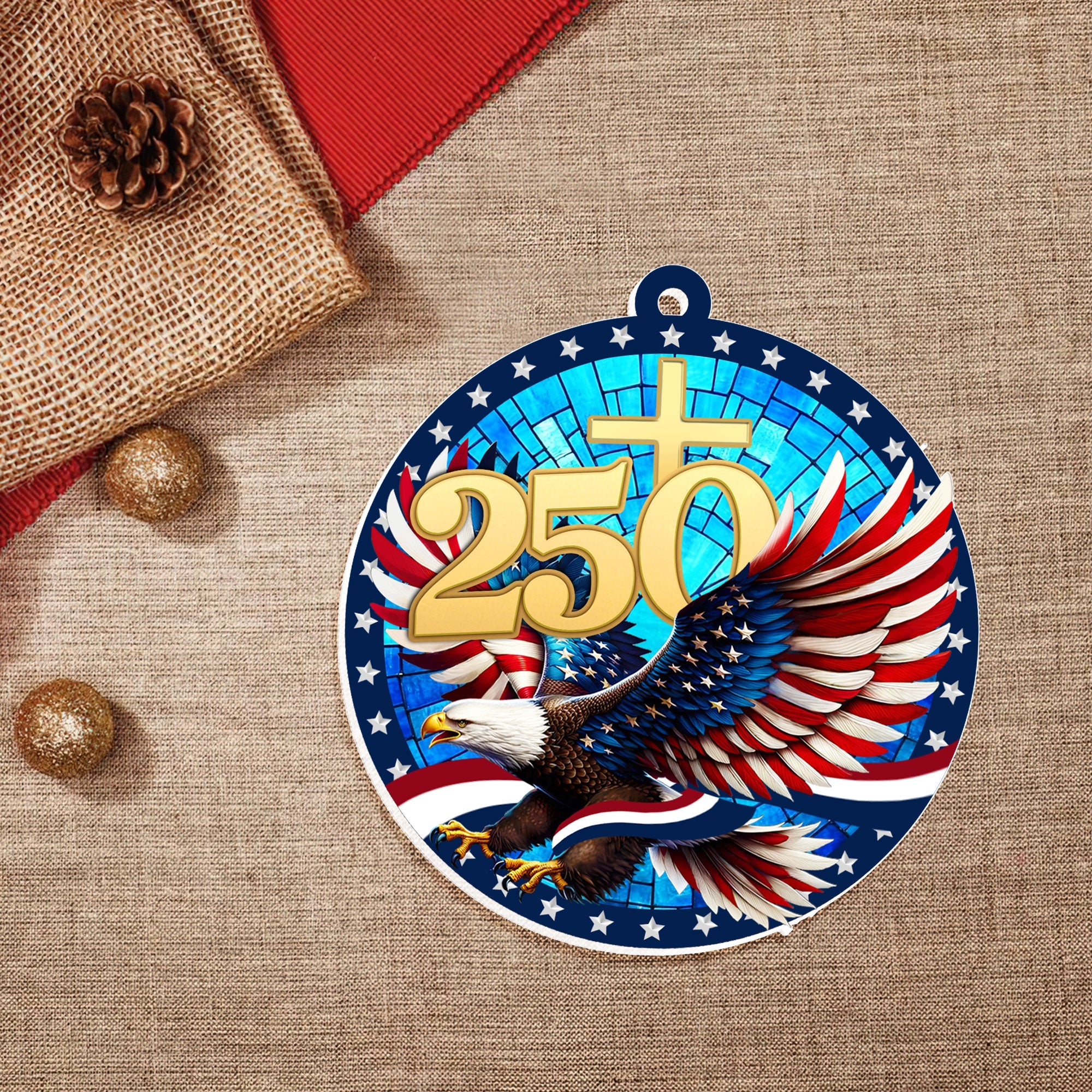 America 250th Anniversary Ornament | Patriotic Bald Eagle Christmas Ornament