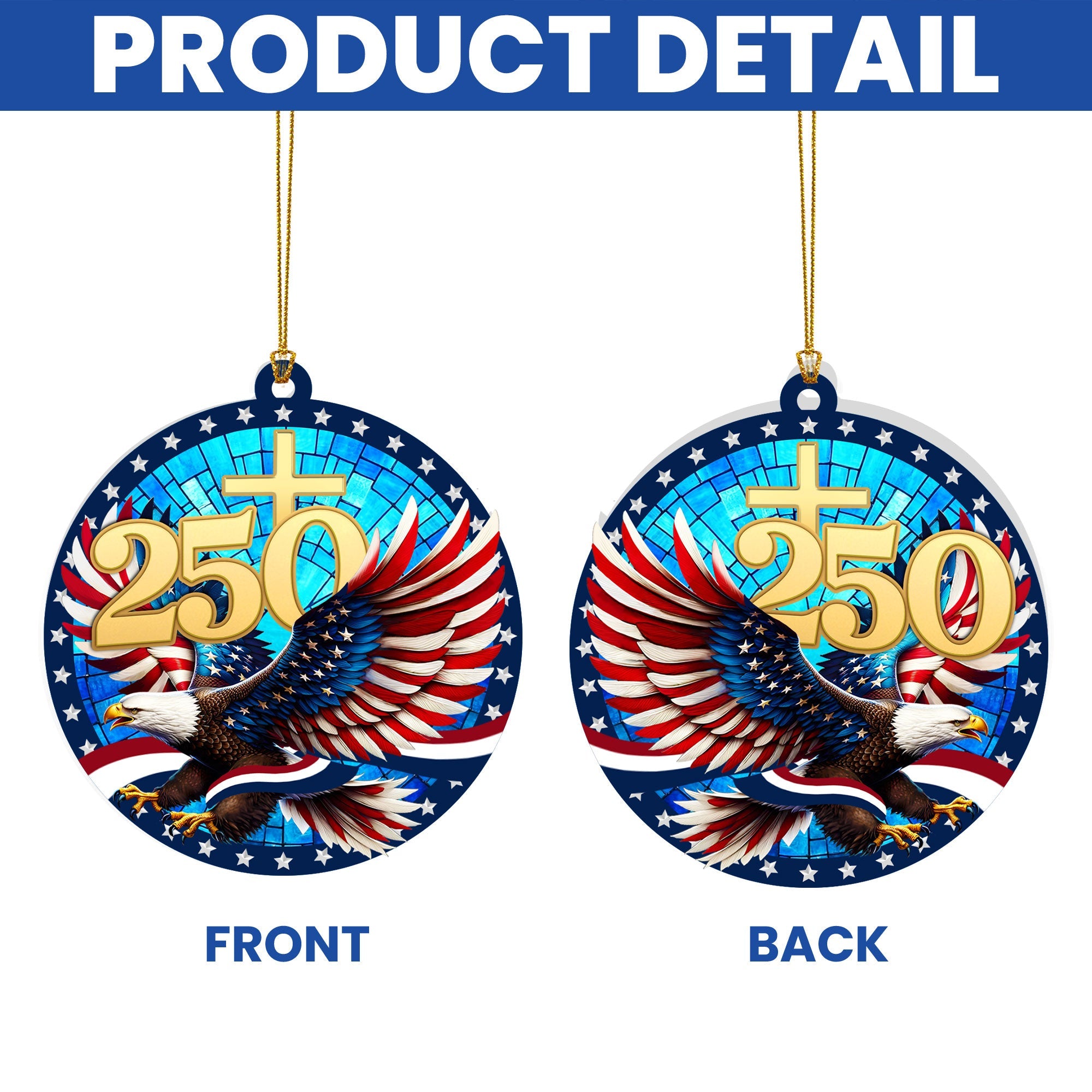 America 250th Anniversary Ornament | Patriotic Bald Eagle Christmas Ornament