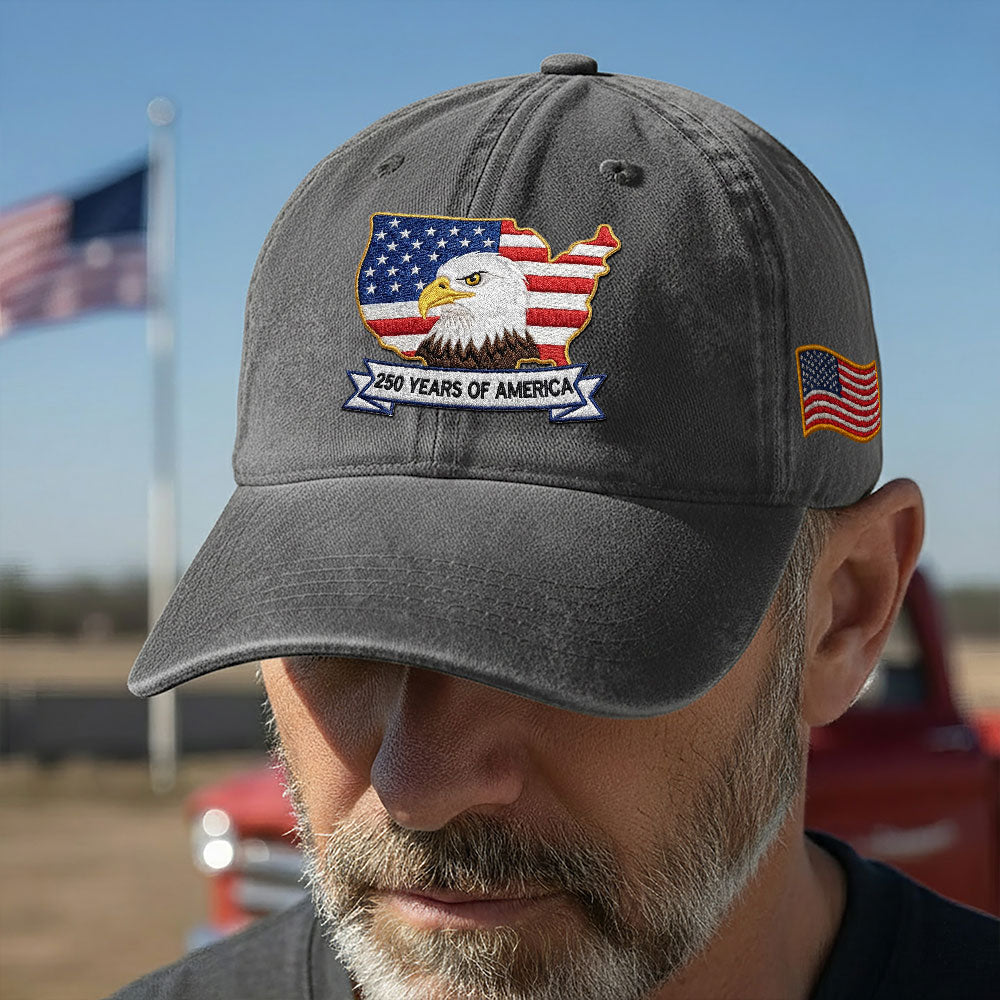 250 Years America Independence Patriot Washed Cap Embroidered Eagle Flag
