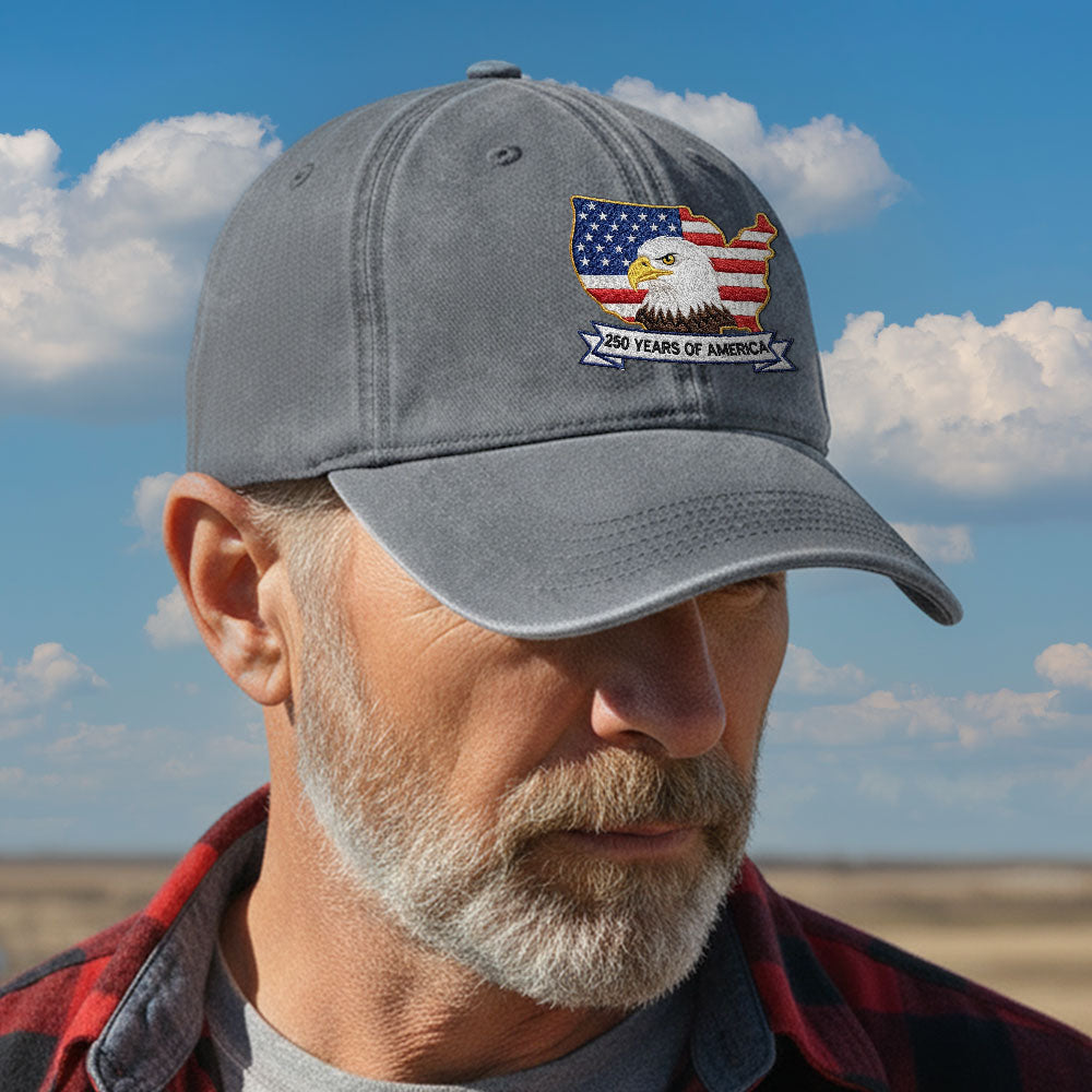 250 Years America Independence Patriot Washed Cap Embroidered Eagle Flag