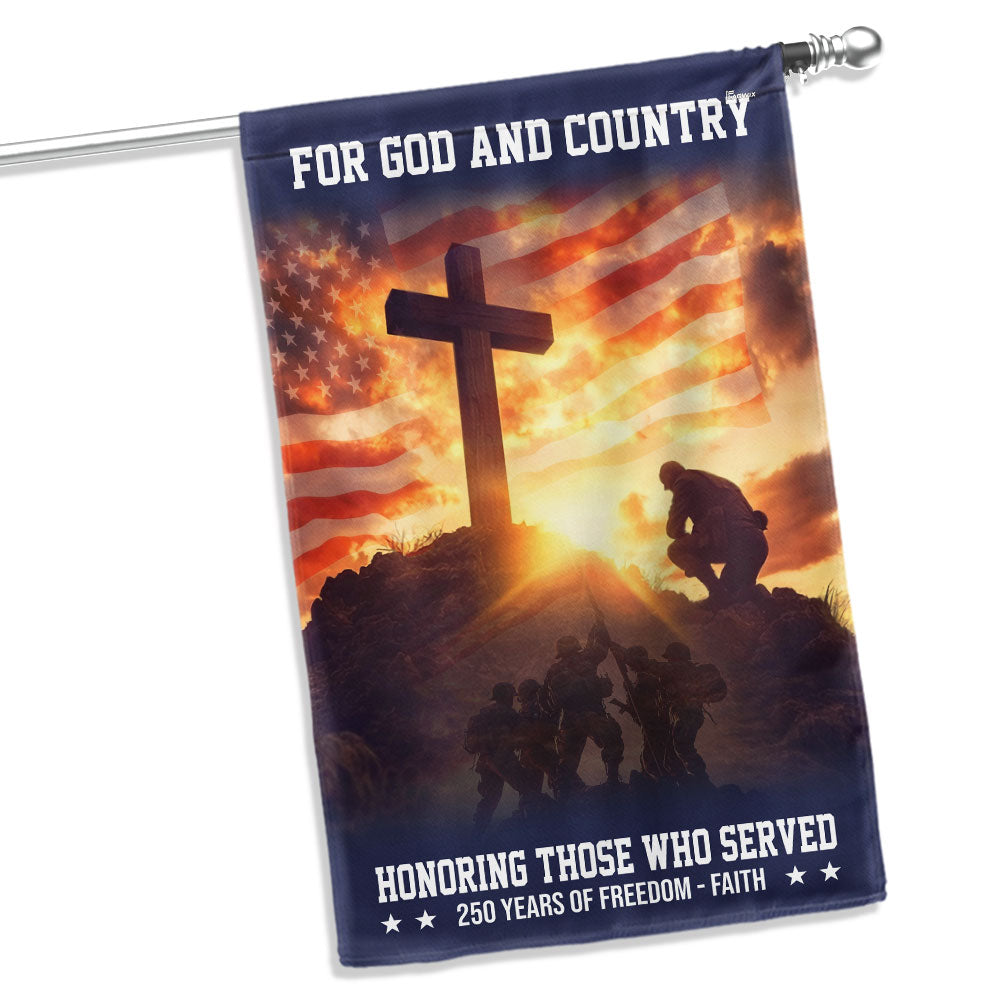 250 years Veterans American Flag Patriotic Kneeling Soldier Cross Flag