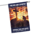 250 years Veterans American Flag Patriotic Kneeling Soldier Cross Flag