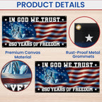 250 years of Freedom Fence Banner In God We Trust Patriotic outdoor flag