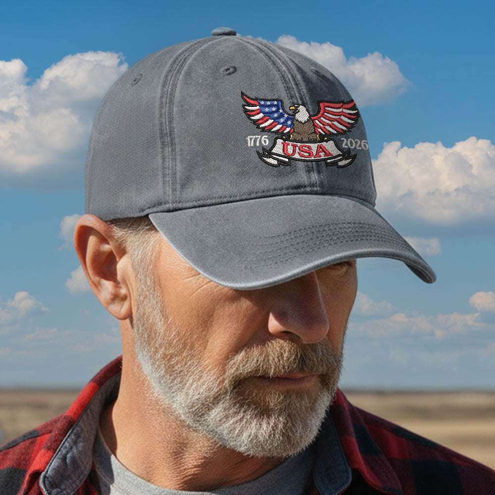 250 Years of America Patriot Washed Cap with Embroidered Eagle USA Flag