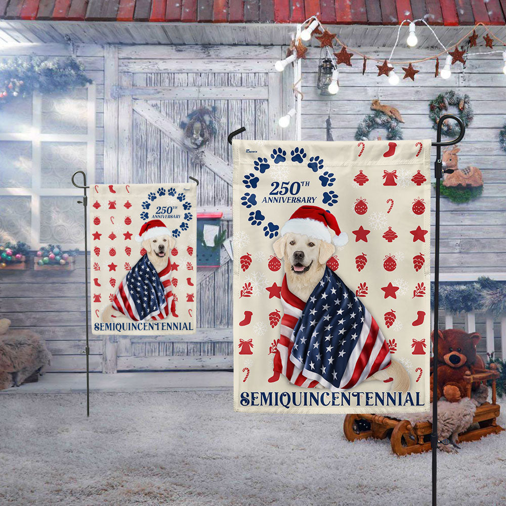 Patriotic Yellow Labrador Retriever Flag American 250th Christmas Decor