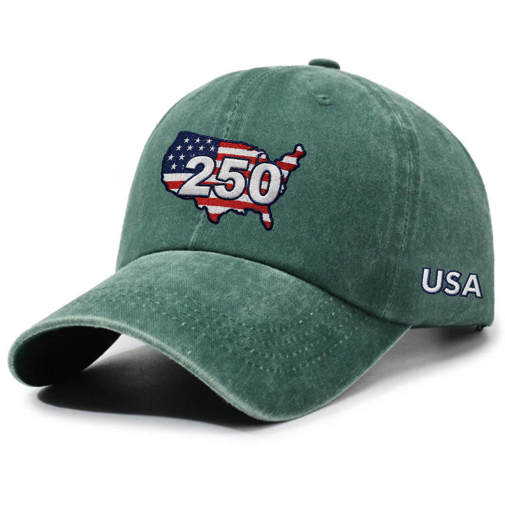 250 Years of USA Patriotic Washed Cap with Embroidered America Map
