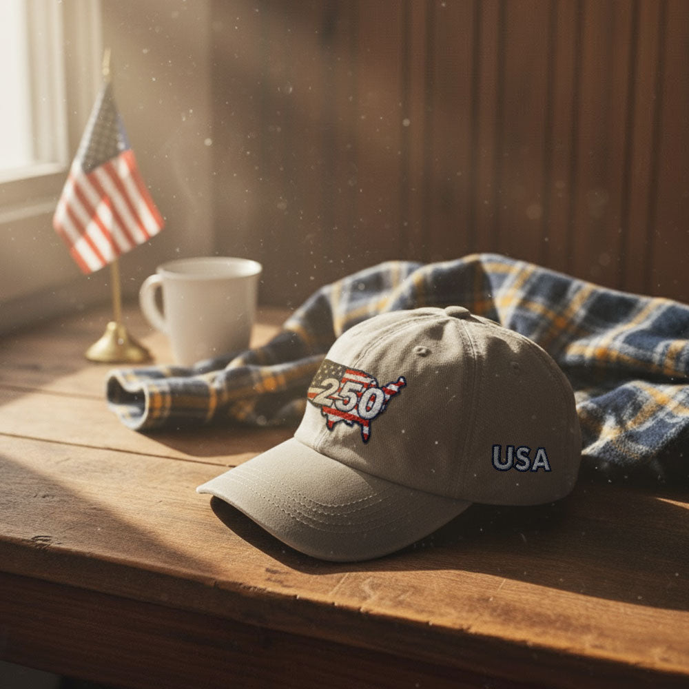 250 Years of USA Patriotic Washed Cap with Embroidered America Map