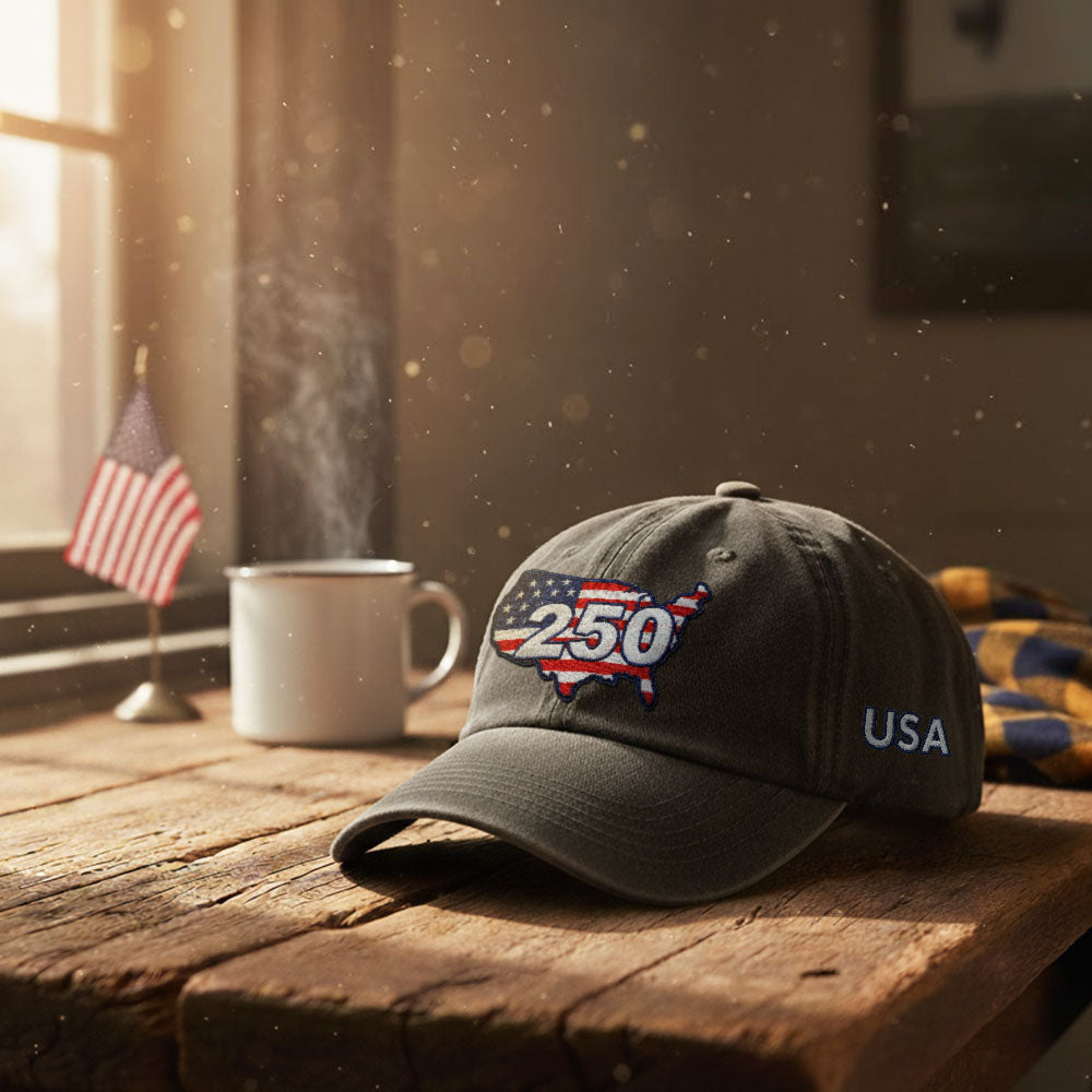 250 Years of USA Patriotic Washed Cap with Embroidered America Map