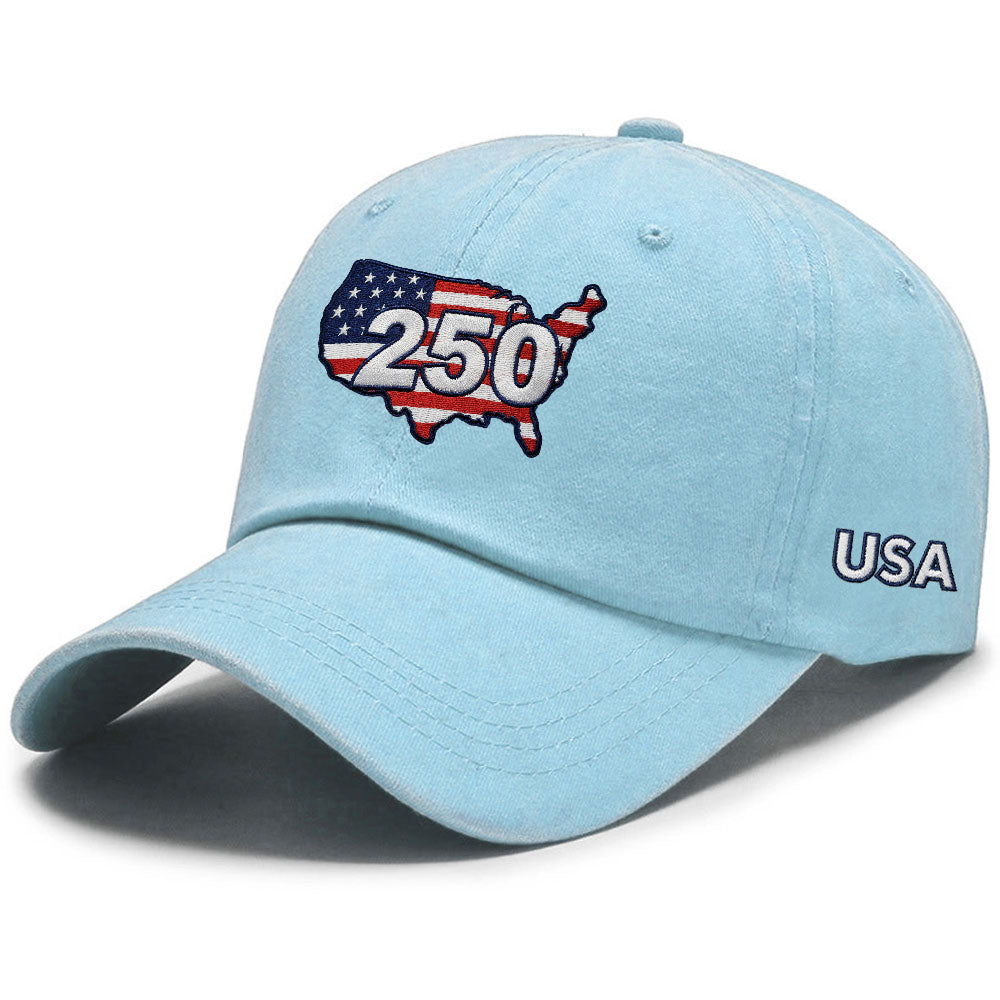 250 Years of USA Patriotic Washed Cap with Embroidered America Map
