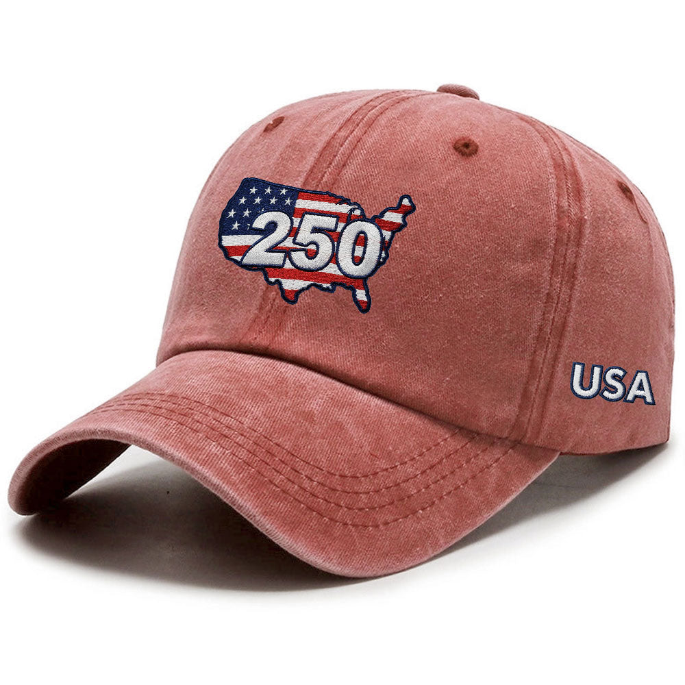 250 Years of USA Patriotic Washed Cap with Embroidered America Map