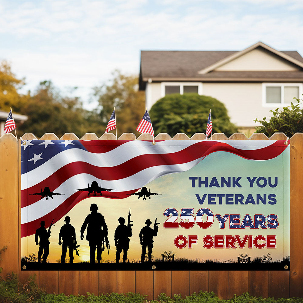Thank You Veterans Fence Banner | Honoring 250 Years of American Freedom