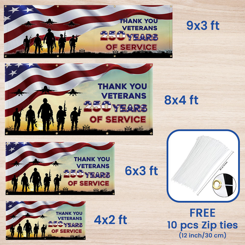 Thank You Veterans Fence Banner | Honoring 250 Years of American Freedom