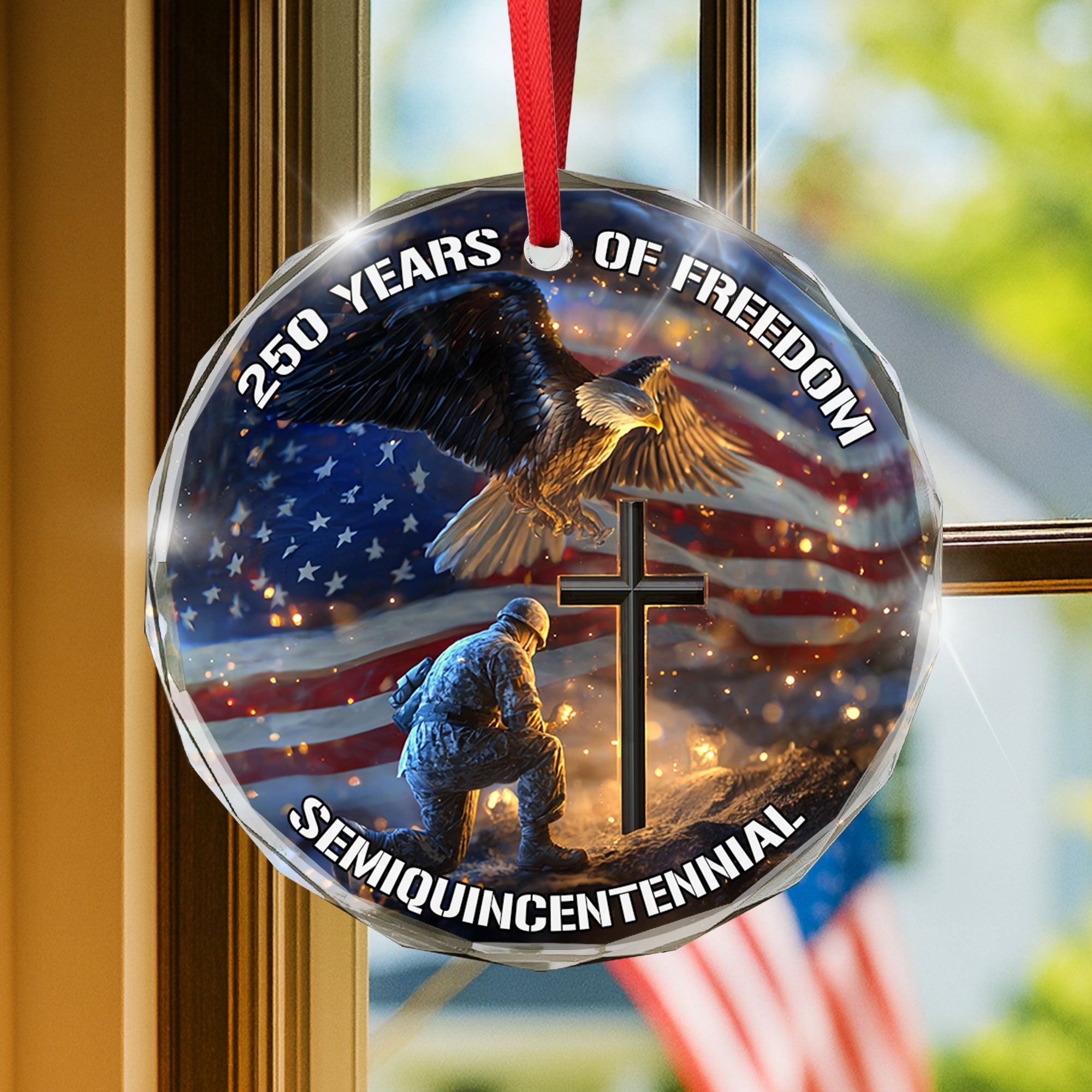250 Years of Freedom Ornament Eagle Soldier Cross Patriotic Faith Gift