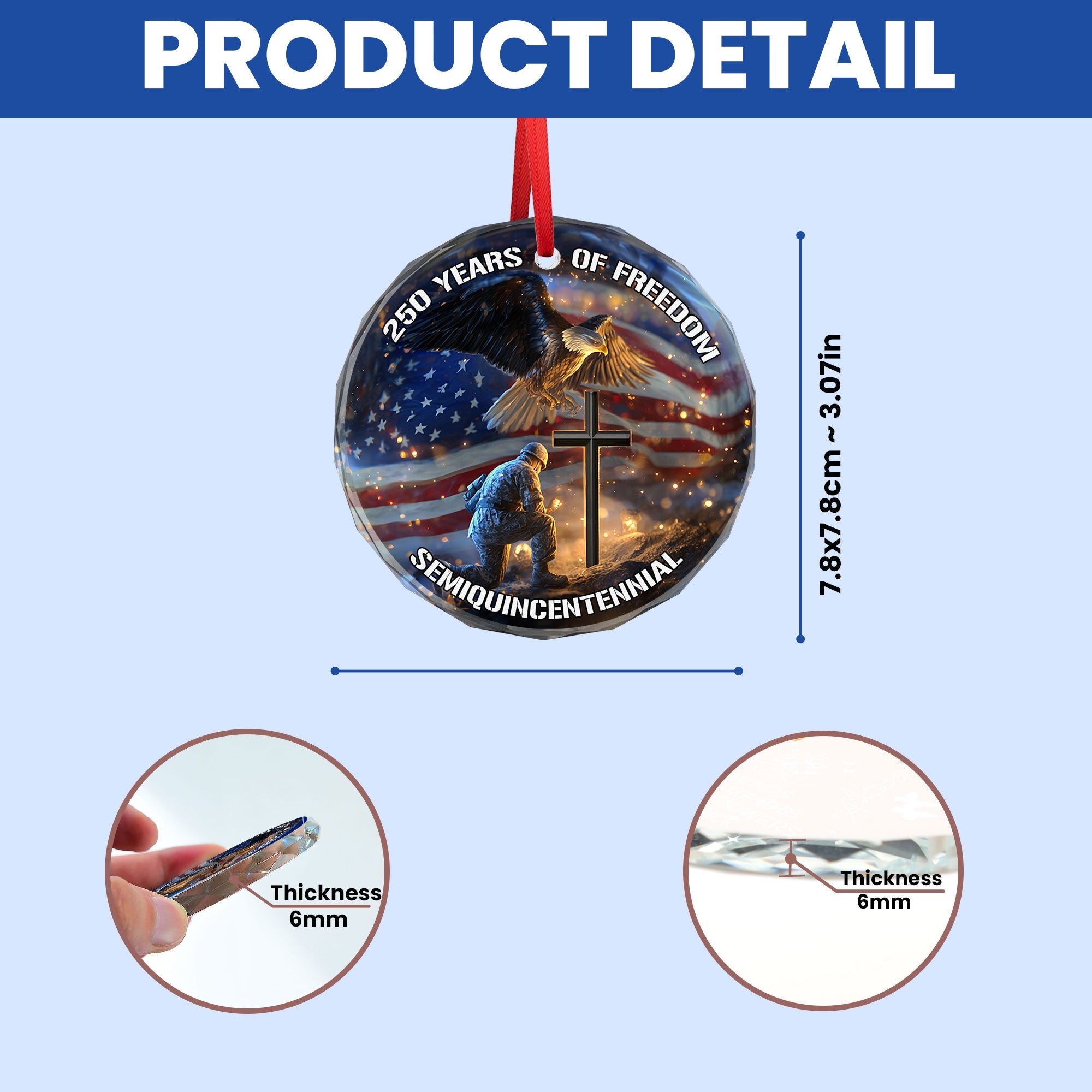 250 Years of Freedom Ornament Eagle Soldier Cross Patriotic Faith Gift