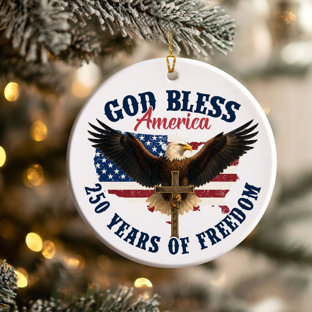 God Bless America Eagle Cross Ornament 250 Years of Freedom Patriotic
