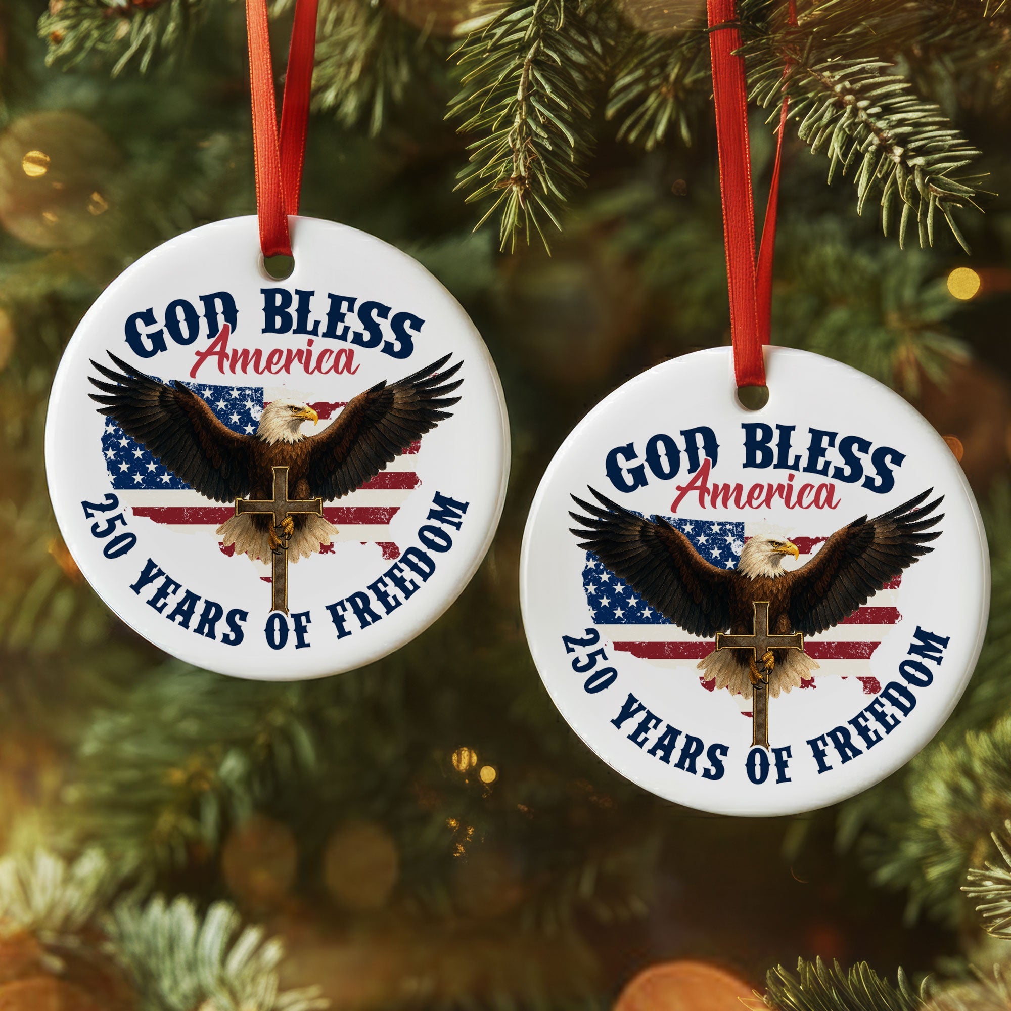 God Bless America Eagle Cross Ornament 250 Years of Freedom Patriotic