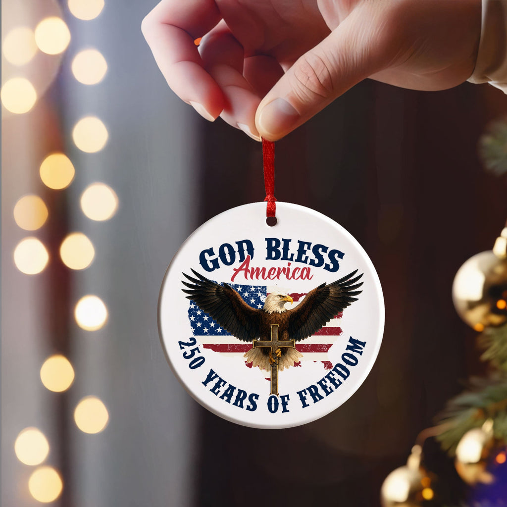 God Bless America Eagle Cross Ornament 250 Years of Freedom Patriotic