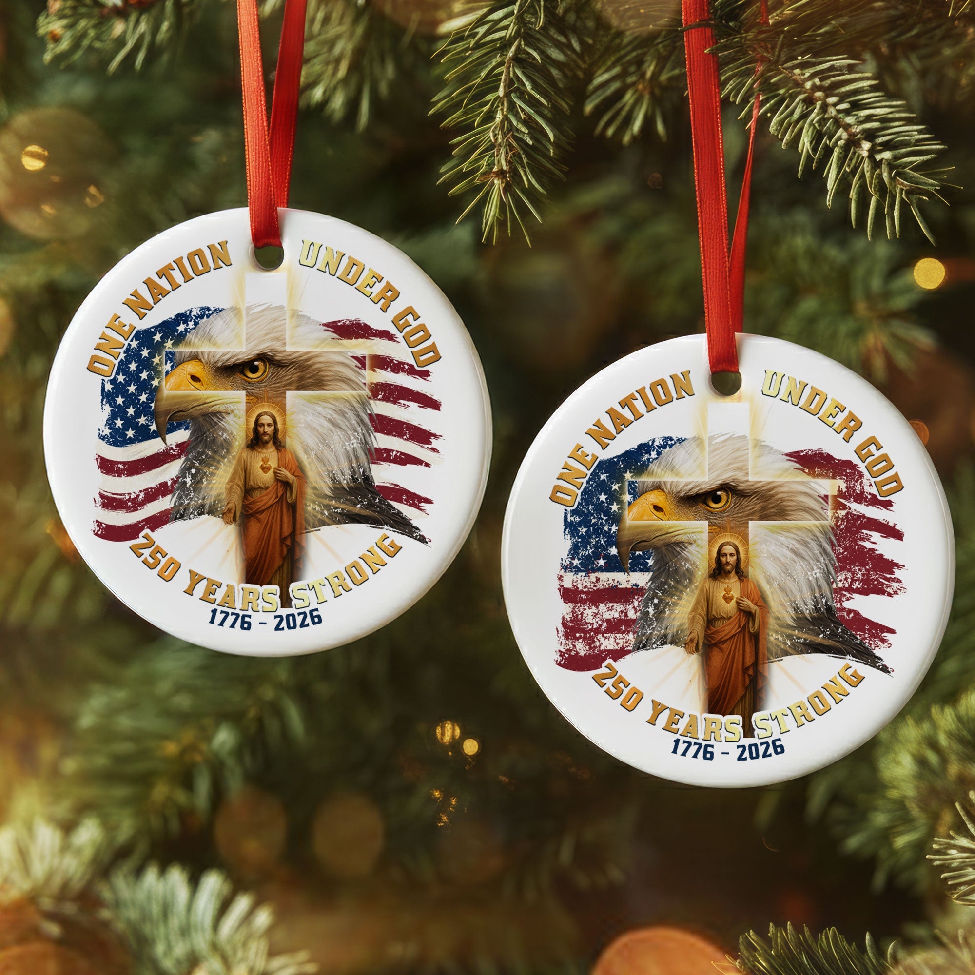 One Nation Under God Ornament Eagle Jesus Cross 250 Years Strong