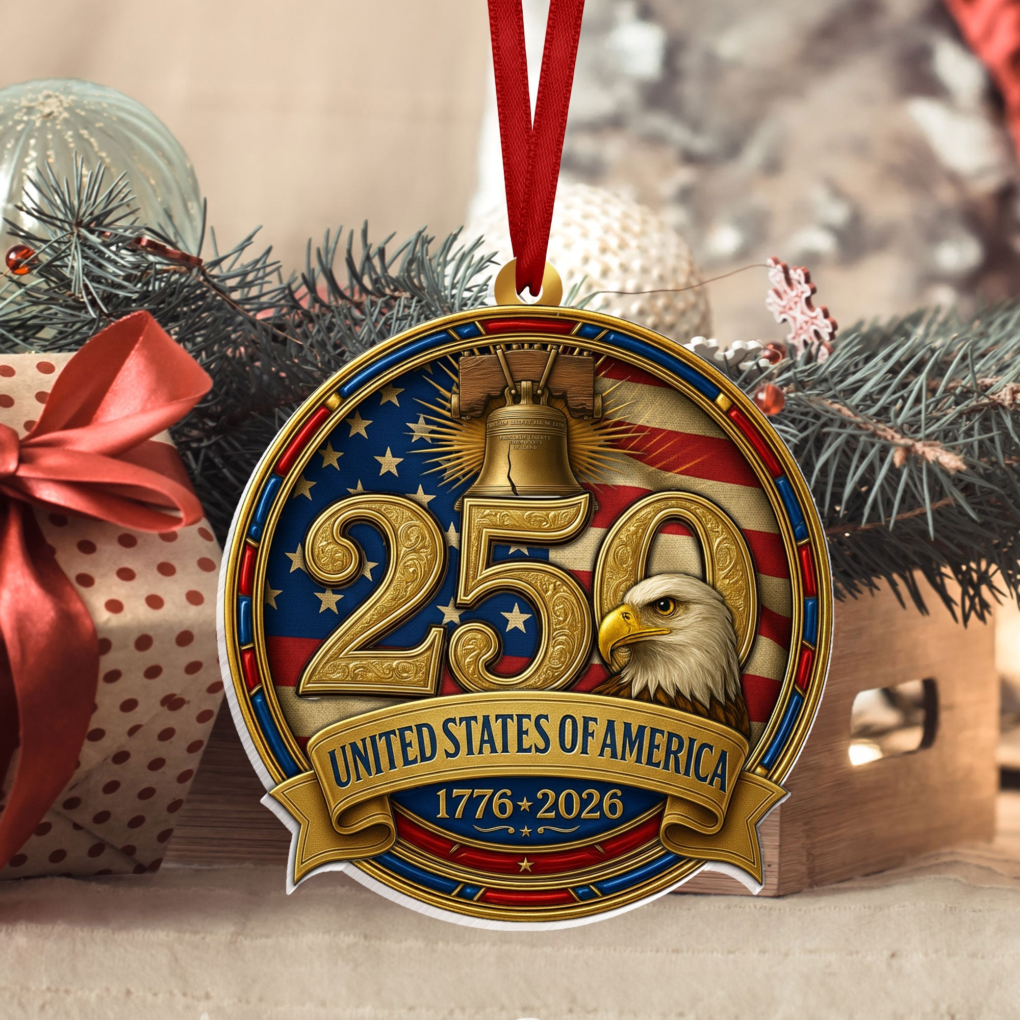 United States of America Patriotic Ornament, 250 Years Hanging Decor