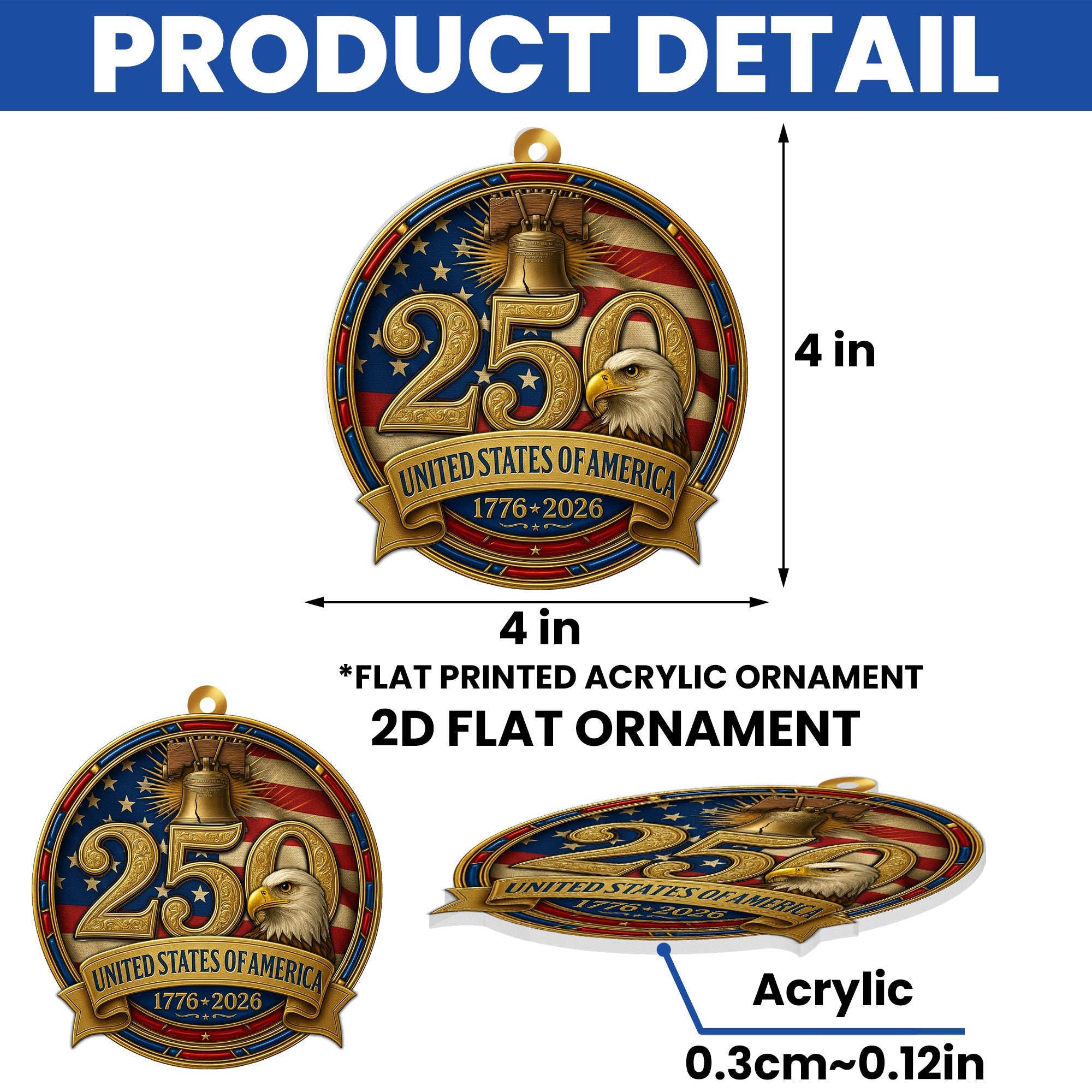 United States of America Patriotic Ornament, 250 Years Hanging Decor