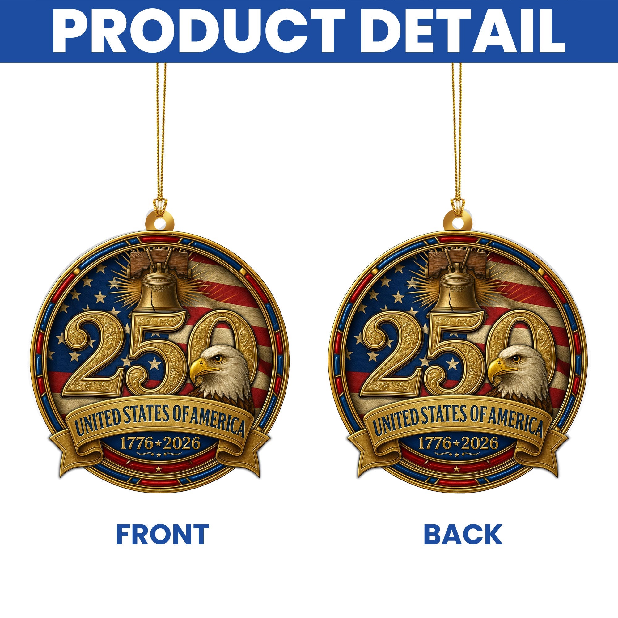 United States of America Patriotic Ornament, 250 Years Hanging Decor