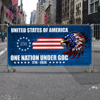 250th Anniversary Fence Banner One Nation Under God Betsy Ross Flag
