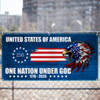 250th Anniversary Fence Banner One Nation Under God Betsy Ross Flag