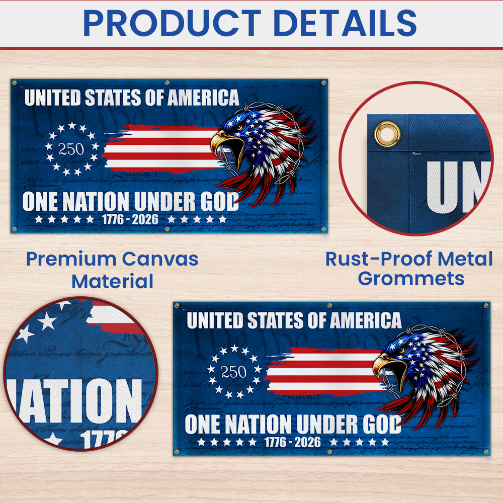 250th Anniversary Fence Banner One Nation Under God Betsy Ross Flag