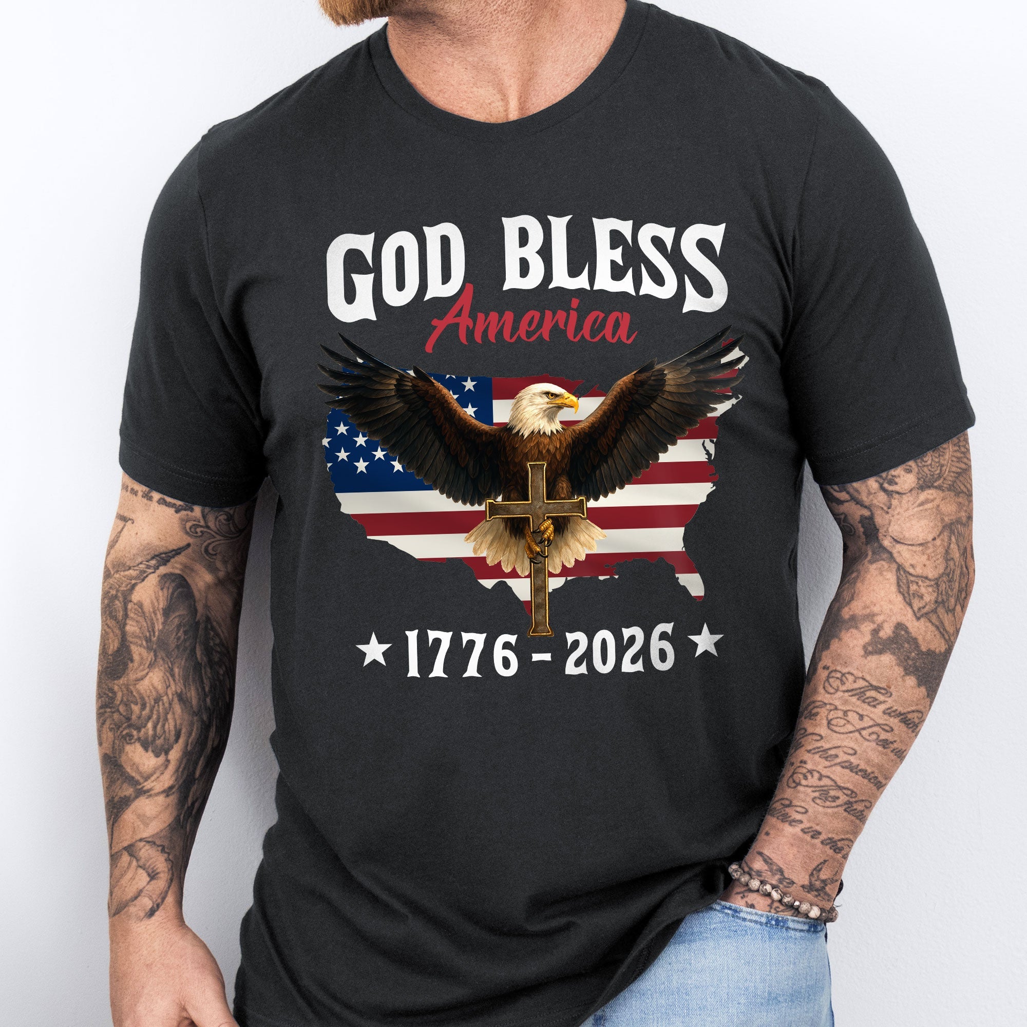 Patriotic 250th Anniversary T-Shirt | God Bless America Eagle 1776–2026 Tee
