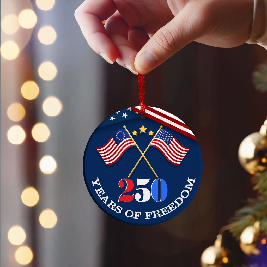 Patriotic Christmas Ornament | 250 Years of Freedom American Flag Decor