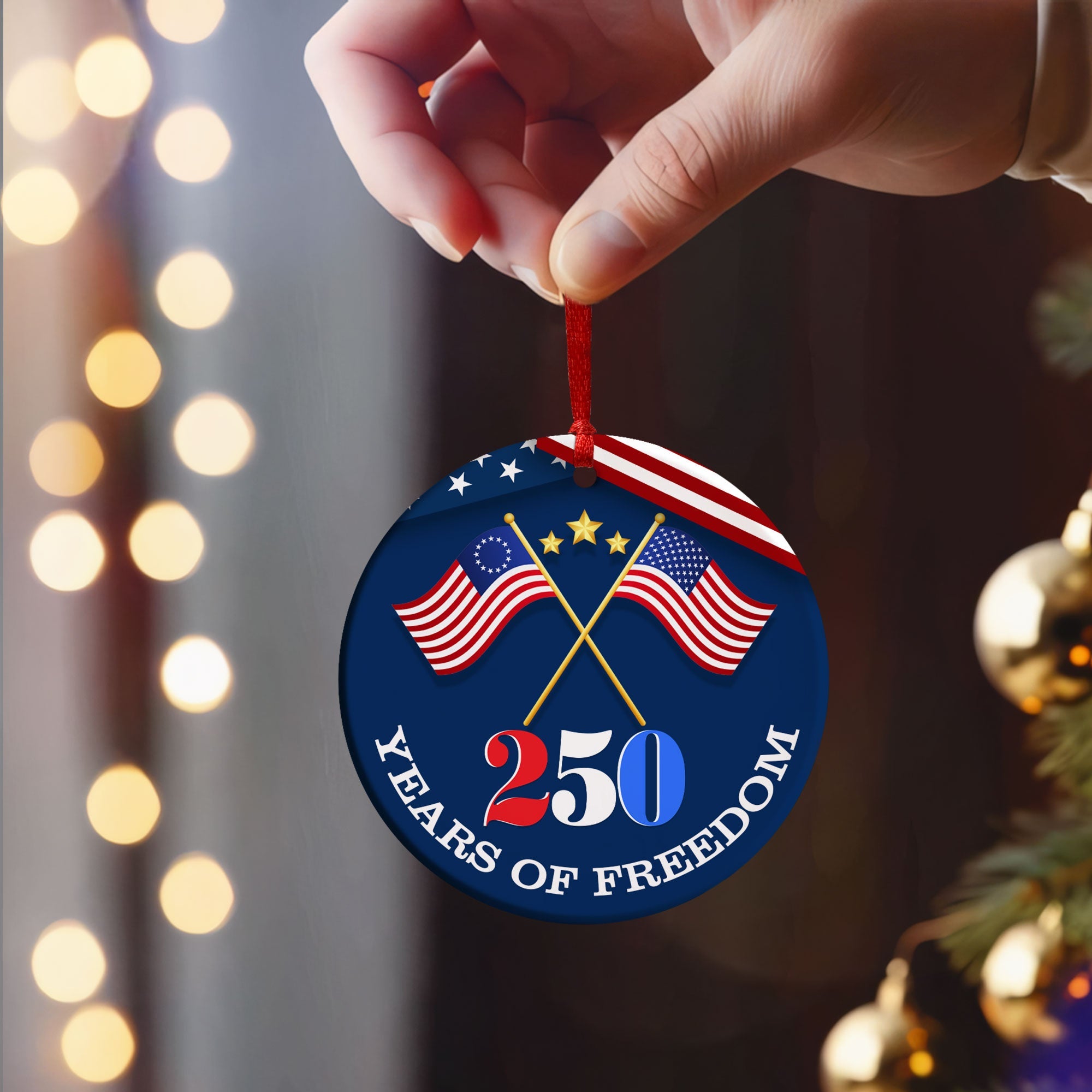 Patriotic Christmas Ornament | 250 Years of Freedom American Flag Decor
