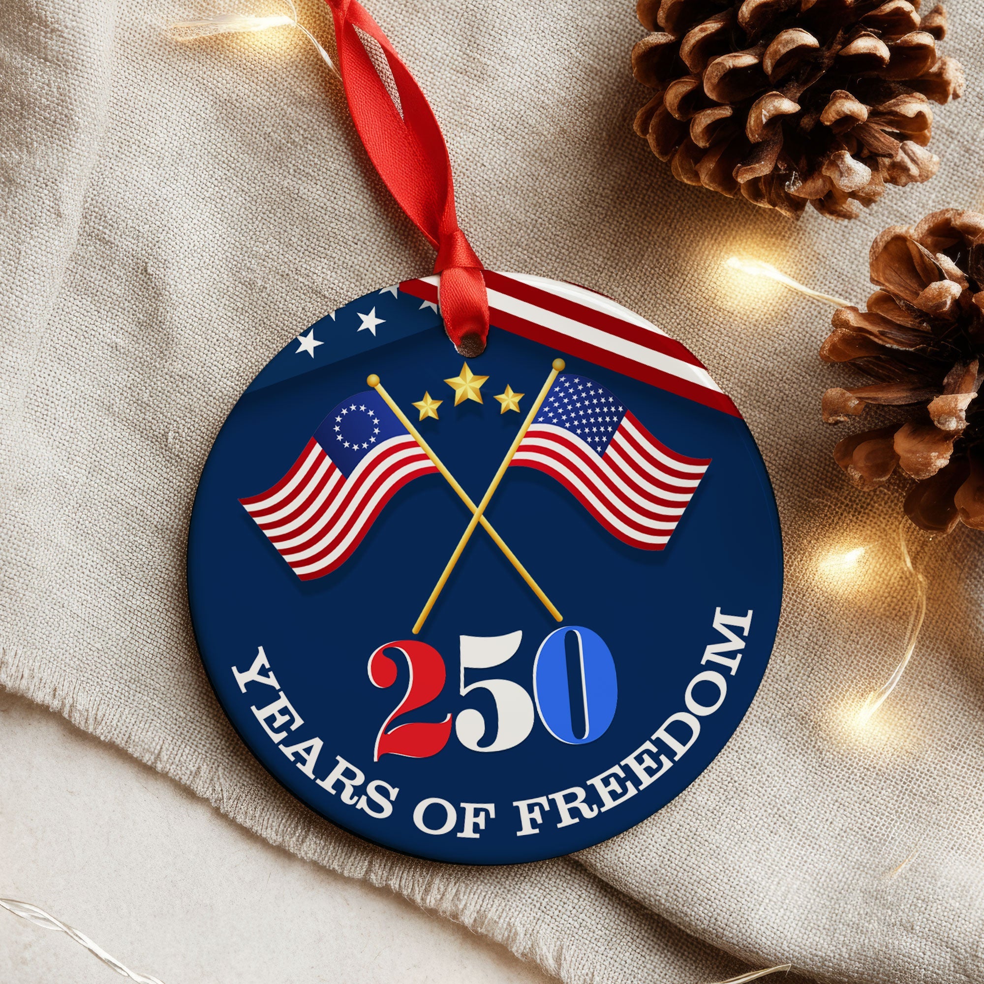 Patriotic Christmas Ornament | 250 Years of Freedom American Flag Decor