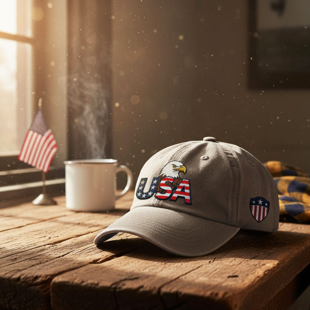 Patriotic 250 Years USA Washed Cap with Embroidered American Shield Flag