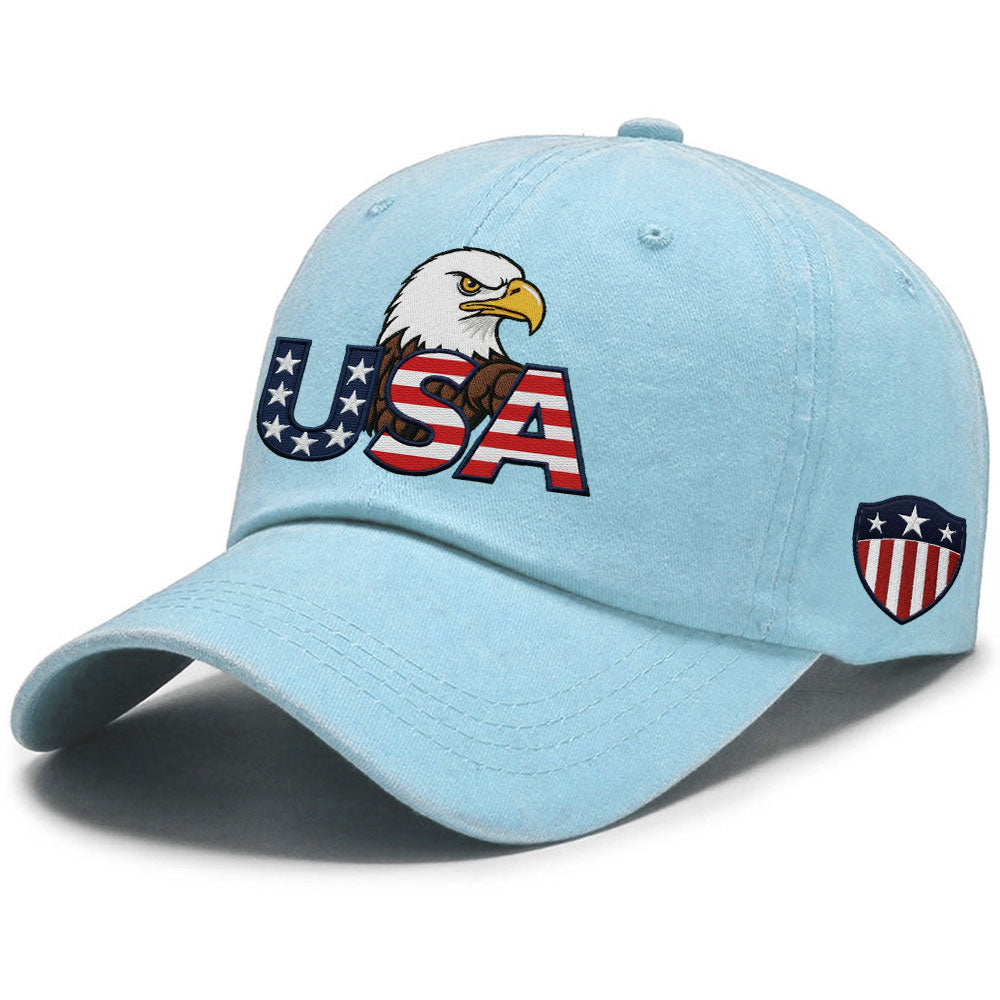Patriotic 250 Years USA Washed Cap with Embroidered American Shield Flag