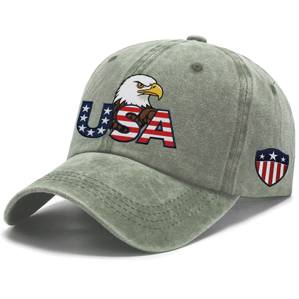 Patriotic 250 Years USA Washed Cap with Embroidered American Shield Flag