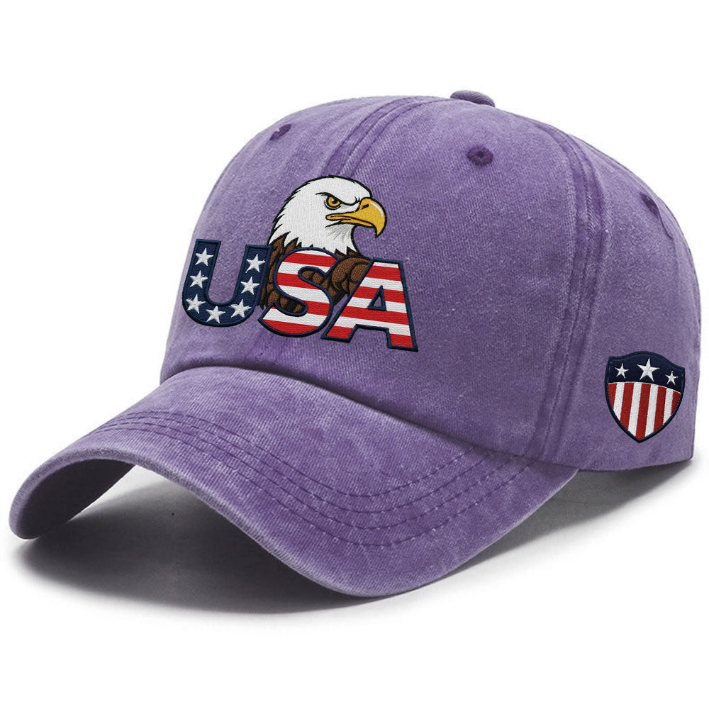 Patriotic 250 Years USA Washed Cap with Embroidered American Shield Flag