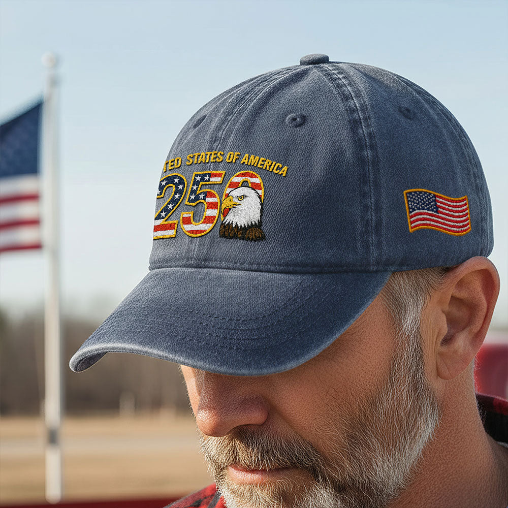 Patriot 250th Anniversary Washed Cap | Embroidered Eagle American Flag