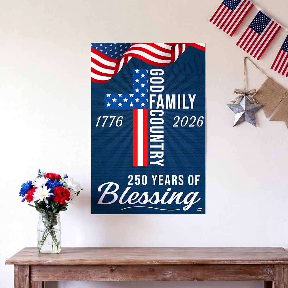 250 Years of Blessing Patriotic Christian with Painting American Flag Canvas Wall Art