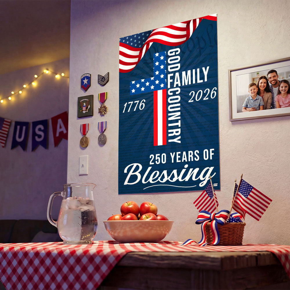 250 Years of Blessing Patriotic Christian with Painting American Flag Canvas Wall Art