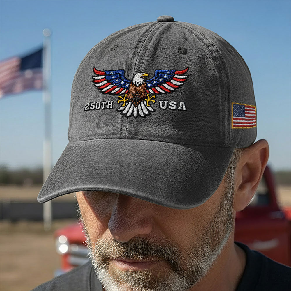 250th Anniversary USA Patriotic Washed Cap with Embroidered American Flag