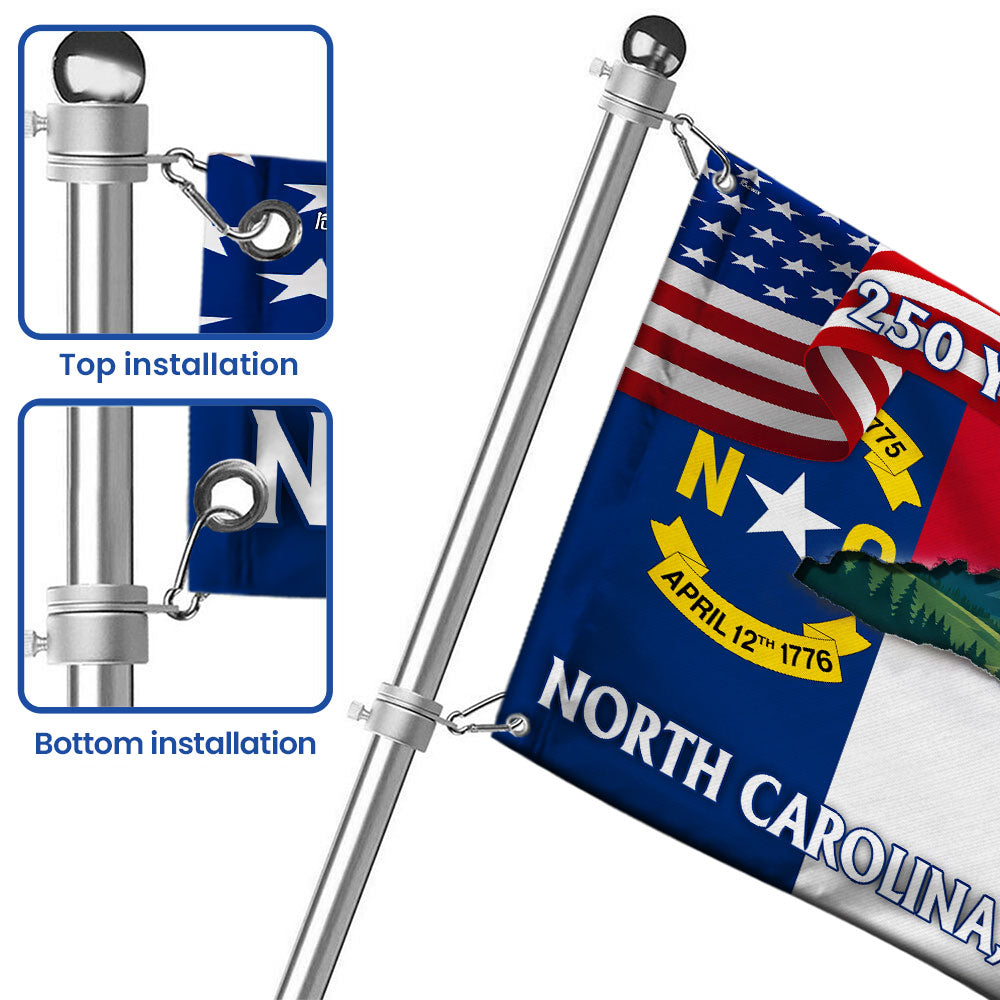 NC Patriotic Grommet Flag, 250 Years North Carolina Tar Heel State Cardinal Dogwood Flower Decor