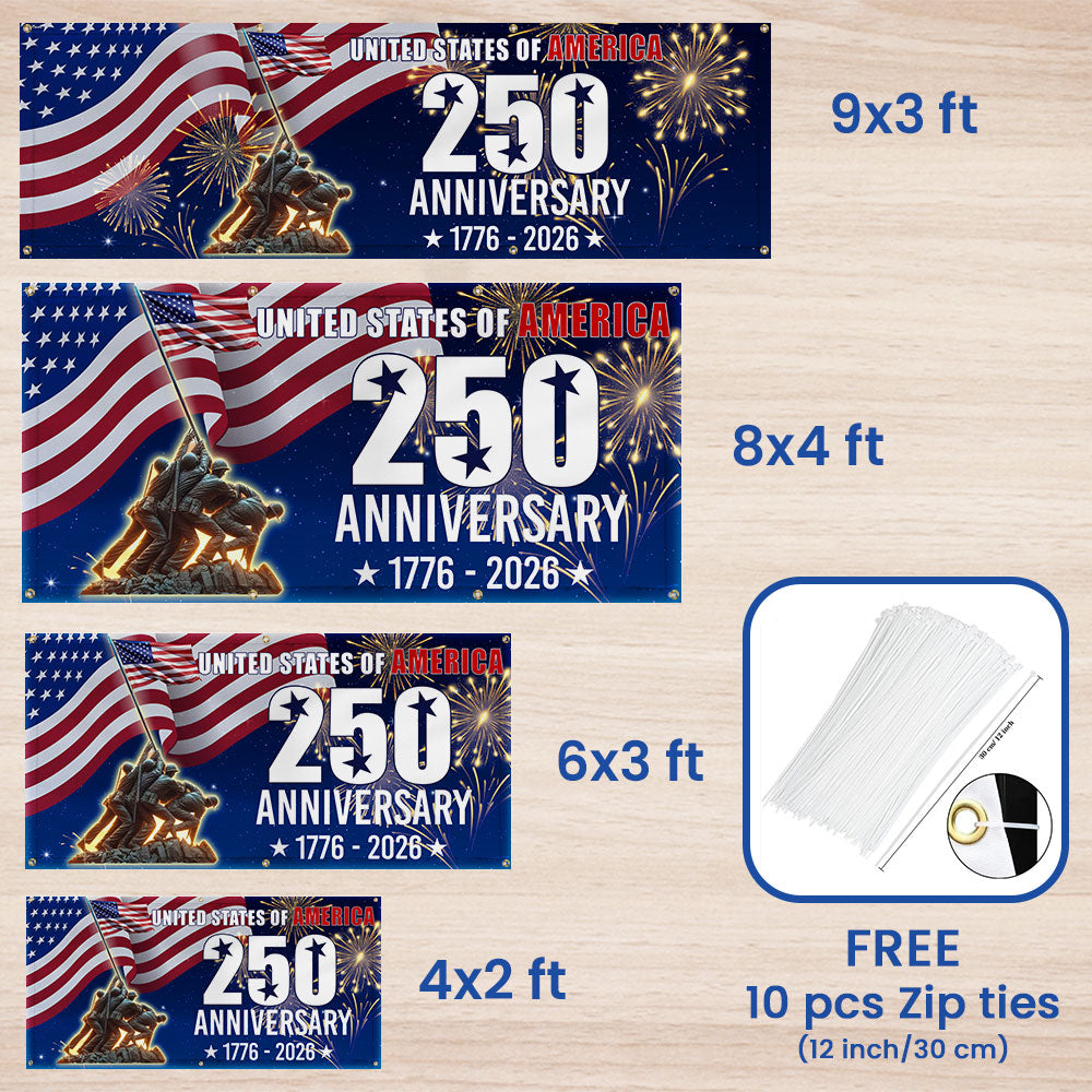 250th Anniversary USA Fence Banner 1776 2026 Patriotic outdoor Flag