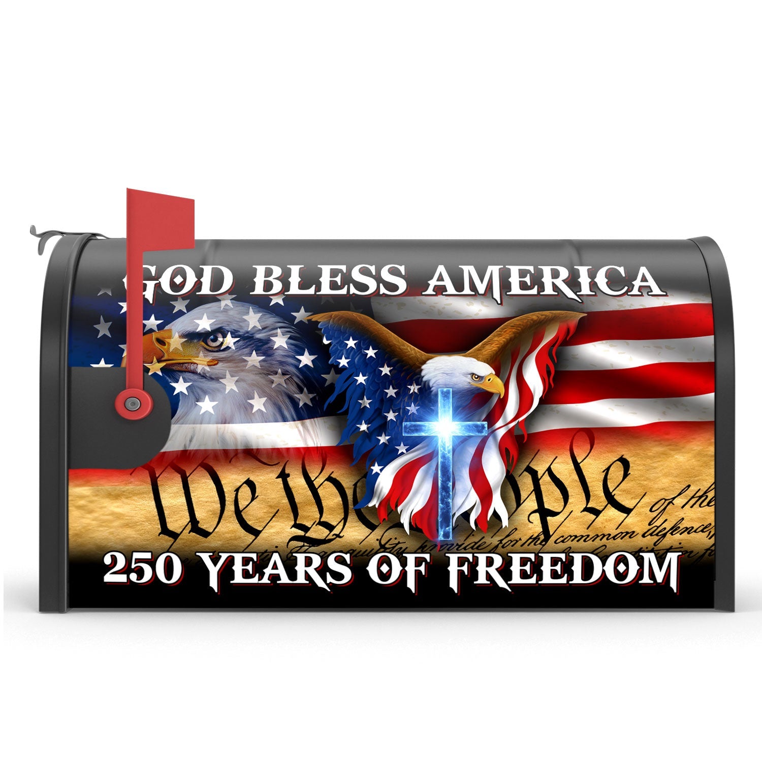 250 Years of Freedom God Bless America Flag Christ Mailbox Cover