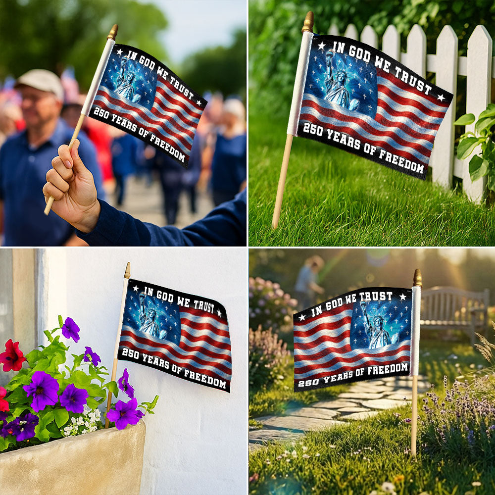 250 Years of Freedom Handheld Flag, God Bless America Patriotic Flag Decor