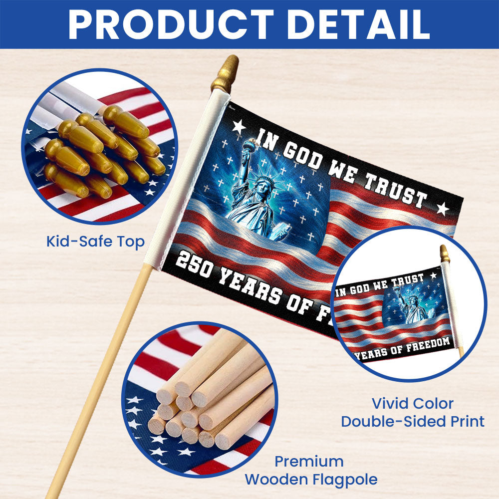 250 Years of Freedom Handheld Flag, God Bless America Patriotic Flag Decor