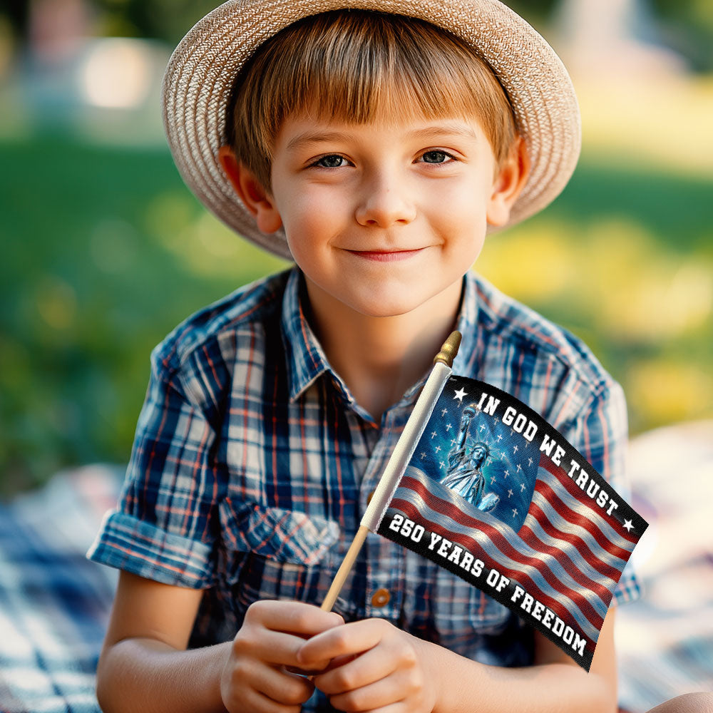 250 Years of Freedom Handheld Flag, God Bless America Patriotic Flag Decor