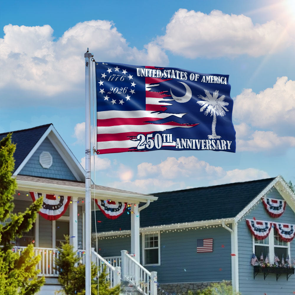 SC 250Th Anniversary Flag, 1776 2026 America South Carolina State Grommet Flag