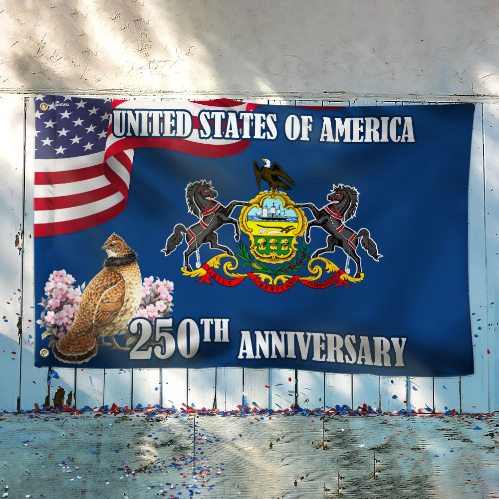 250th Anniversary Pennsylvania State with Ruffed Grouse American Grommet Flag