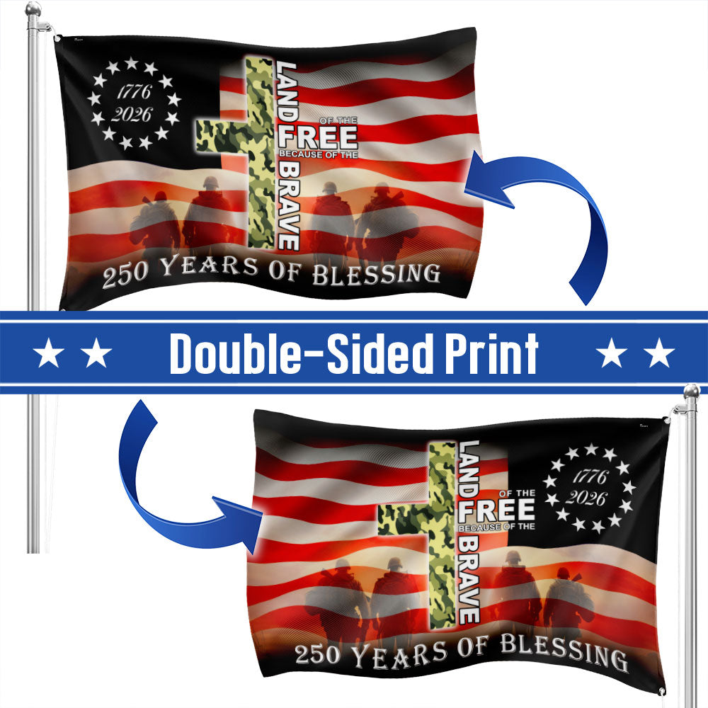 Patriotic 1776 2026 Land of the Free 250 Years of Blessing Grommet Flag